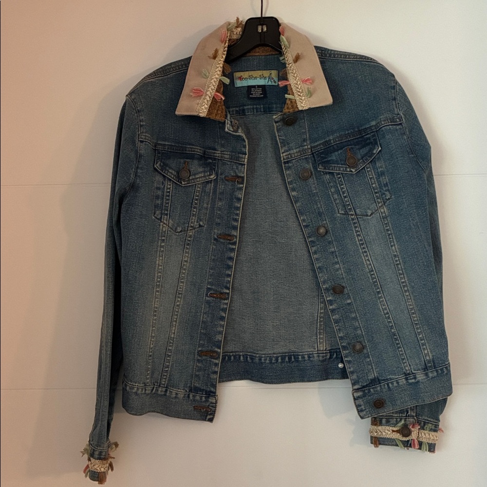 Embroidered Denim Jacket with Floral Accents